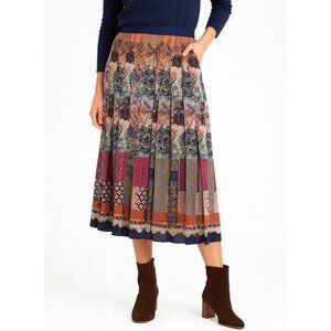 G. Label by Goop Cat Patchwork Pleated Midi Skirt